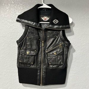 Harley Davidson Small Black Lambskin Leather Vest AMSTERDAM Shawl Neck